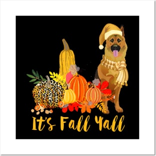 Its Fall Yall German Shepherd Dog Leopard Pumpkin Falling Posters and Art